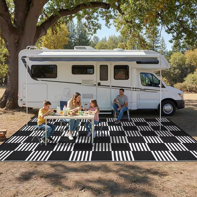 Garvee Waterproof Outdoor Rug 8x10, Checkered Foldable Plastic Straw Patio - Image 7