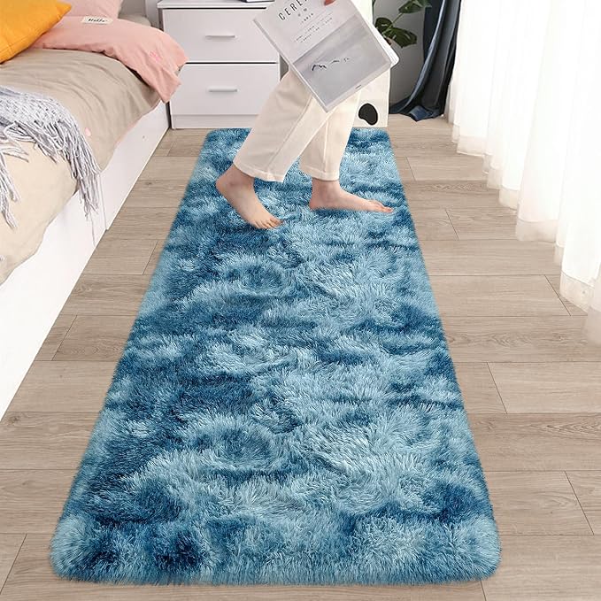2x6 ft Soft Blue Runner Rugs for Bedroom Living Room Blue Fluffy Rug Plush Shag - Image 8