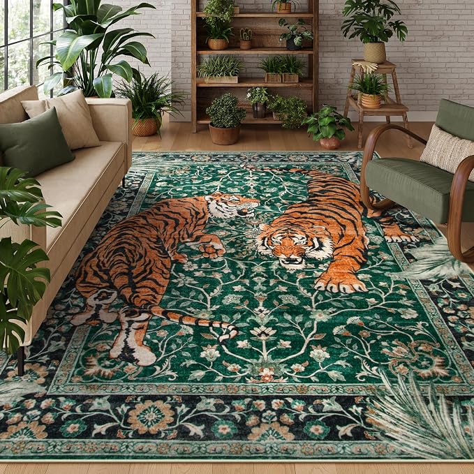 Moynesa Tiger Washable Rugs, 8x10 Area Rugs by Moynesa