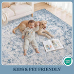 8x10 Area Rugs for Living Room:Blue Washable Vintage Medallion Boho Rug - Image 5