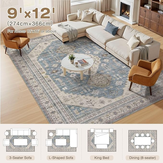 9x12 Washable Area Rug, Large Rugs - Image 5