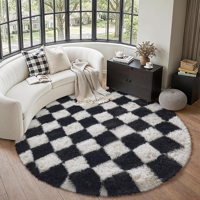 PureCozy Checkered Round Rugs 6ft by PureCozy