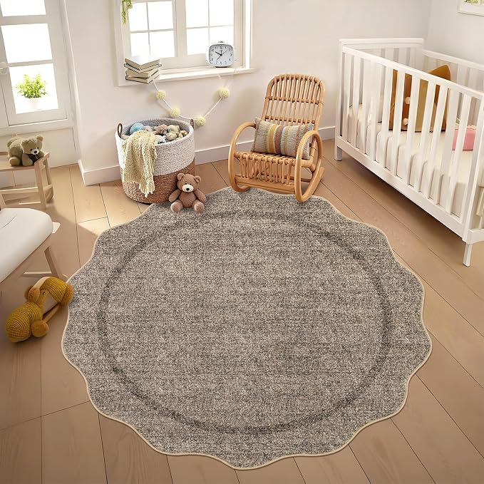 GarveeHome Scalloped Washable Round Rugs, Non-Slip Soft Round Rug 4ft Ultra-Thin by GarveeHome