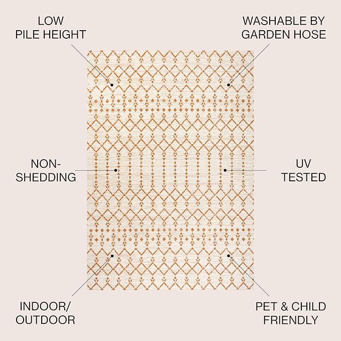 JONATHAN Y Moroccan Geometric Indoor Outdoor Area Rug 9X12 Cream/Orange - Image 3