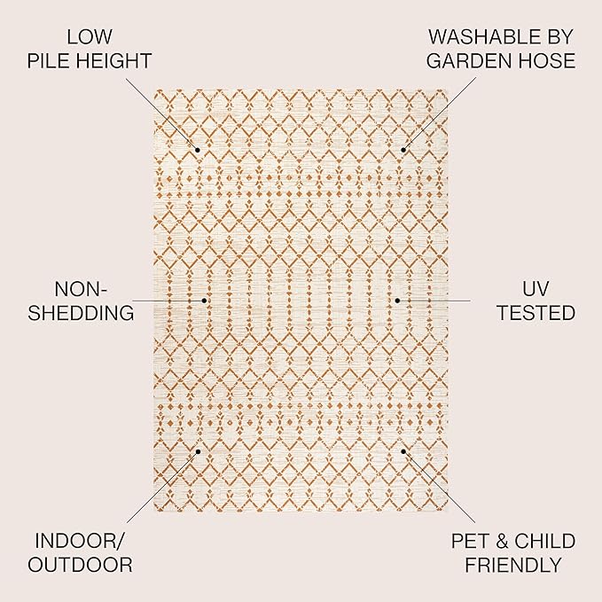 JONATHAN Y Moroccan Geometric Indoor Outdoor Area Rug 3X5 Cream/Orange - Image 3