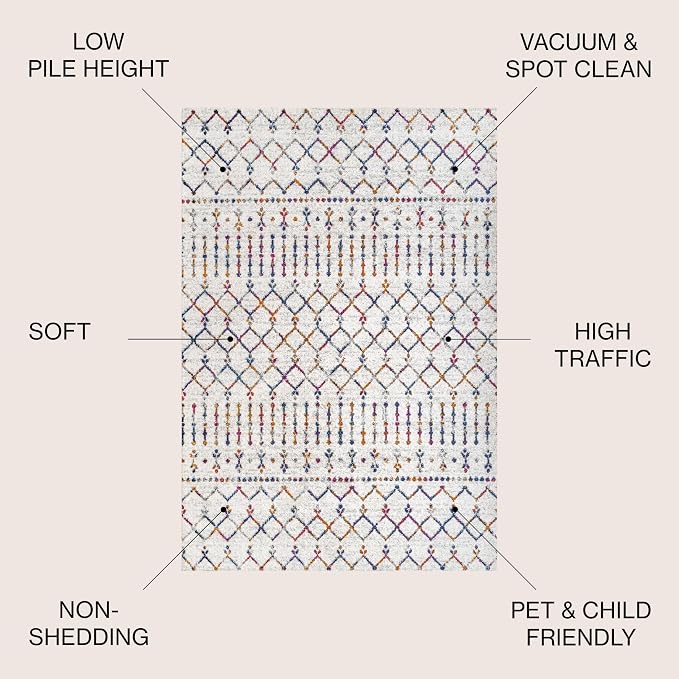 JONATHAN Y Boho Vintage Diamond Cream/Multi Indoor Area Rug 5X8 ft, Moroccan - Image 2