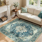 RELEANY Area Rugs 4'x6' Washable Non-Slip, Floral Vintage Distress Medallion by RELEANY