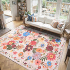 Blush Washable Area Rug 8x10, Large Soft Floral Carpet by WelcometoBabovid