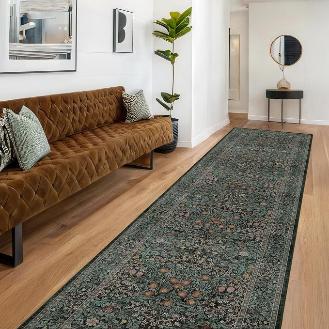 Dark Green Washable 3x16 Extra Long Runner Rug - Image 4