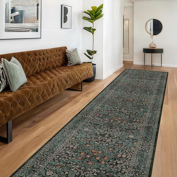 Dark Green 3x10 ft Extra Long Wide Runner Rug by HazoHaus
