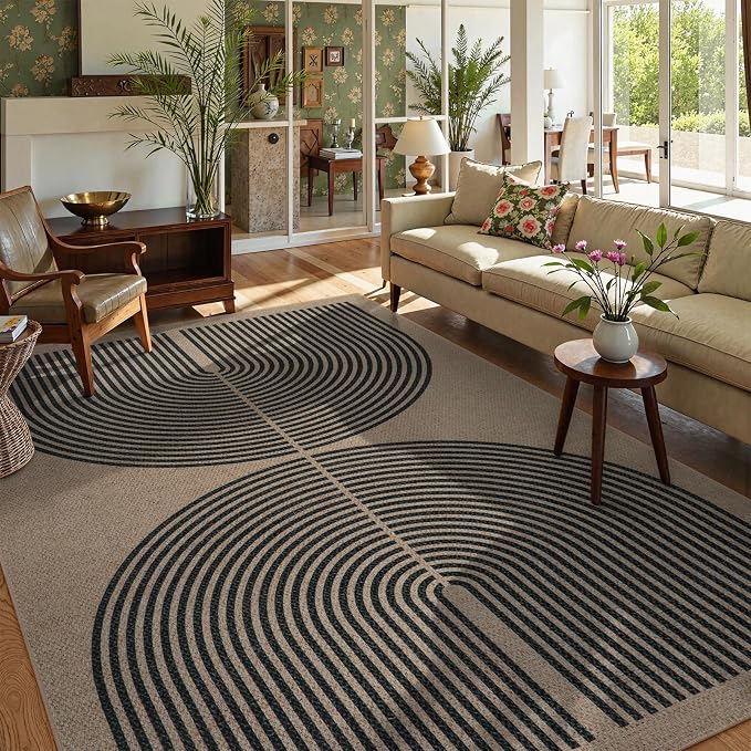Lahome Modern Rainbow Easy Jute 6x9 Rug, Large Living Room Carpet Washable - Image 2