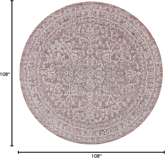 JONATHAN Y Boho Medallion Indoor Outdoor Round Area Rug 9 Ft Red/Taupe - Image 2