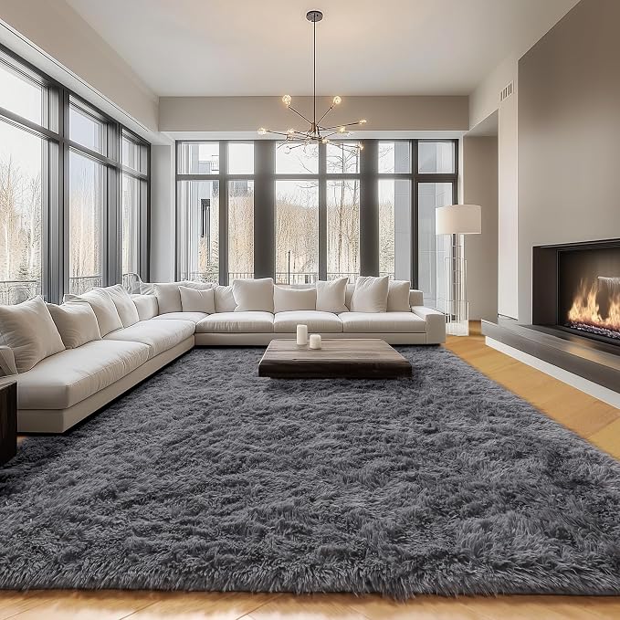 ONASAR Grey Area Rugs 9x12 Living Room, Soft Plush Thick Shaggy Big Floor Carpet - Image 7