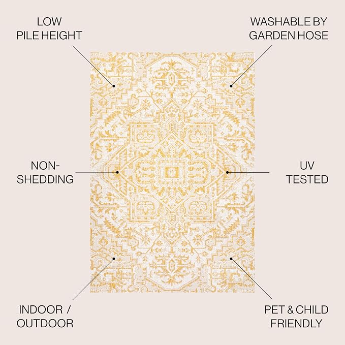 JONATHAN Y Boho Medallion Indoor Outdoor Area Rug 8X10 Cream/Yellow, Estrella - Image 3