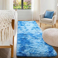 ONASAR Runner Rugs for Bedroom Living Room, Fluffy Tie-Dyed Blue 2x6 Bedside by ONASAR
