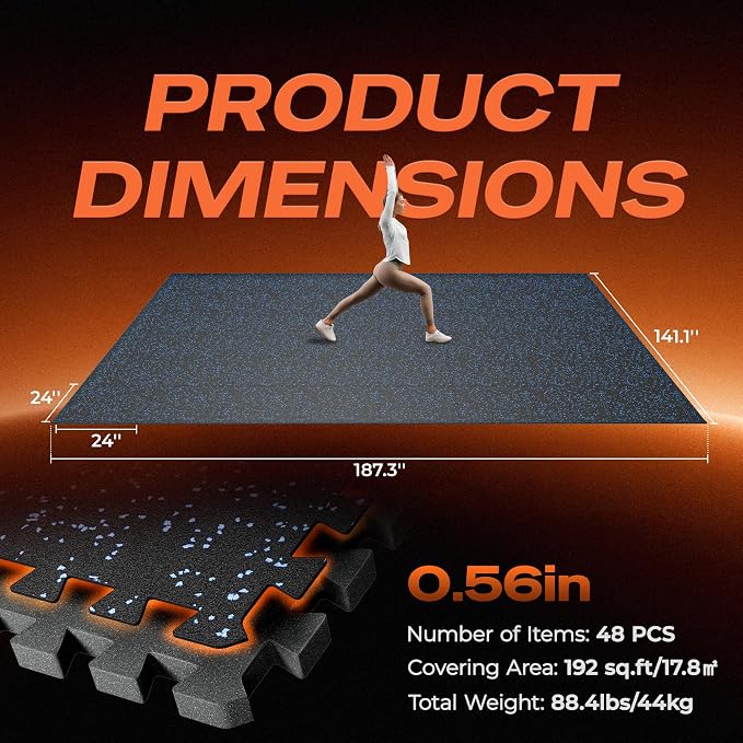 SUPERJARE 0.56'' Thick 48 Pcs 192 Sq Ft Rubber Top Exercise Equipment Mats - Image 7