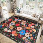 Washable Area Rug 8x10 Espresso, Large Soft Floral Carpet - Image 2
