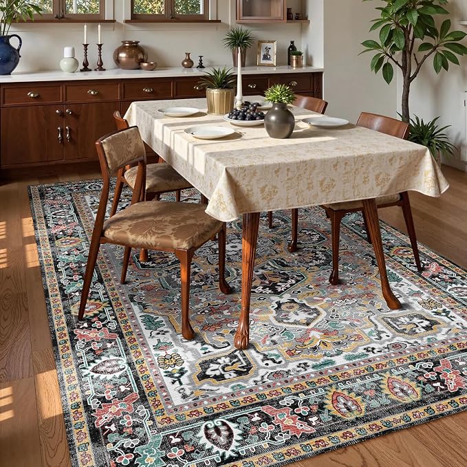 Washable Area Rug 9' x 12' Vintage Traditional Persian Mat - Image 3