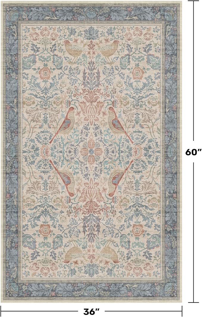 Boho Natural Red Blue 3x5 Entryway Rug, Washable Mudroom Area Rug, Modern - Image 2