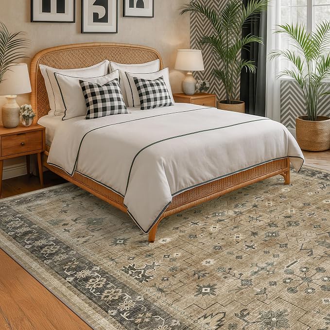 Natural Earthy 7x9 Area Rug for Living Room, Washable Bedroom Carpet, Oriental - Image 3