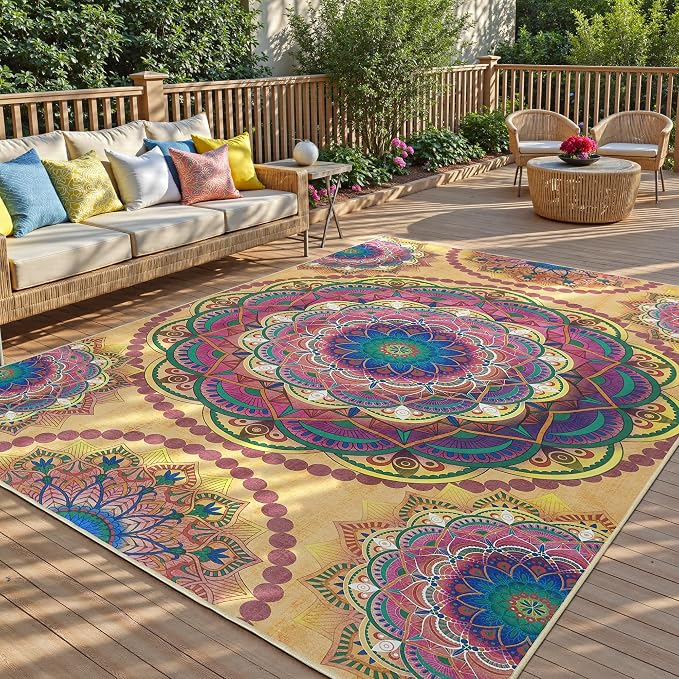 Arenarug Meditation Indoor Outdoor Rug 5x8 ft Mandala Pattern Rug Boho Style - Image 7