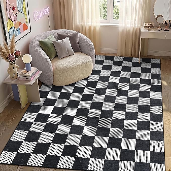 GarveeHome Checkered Dark 2x6 Washable Kitchen Runner Rug Geometric Diamond Dot - Image 3