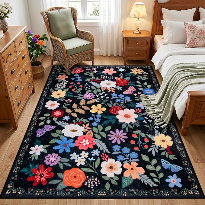 Area Rug Living Room Rugs: Floral 3x5 Washable Rug Vintage Soft Boho Non-Slip - Image 2