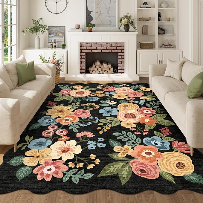 DUKINO 5x7 Area Rug, Floral Washable Rugs by DUKINO