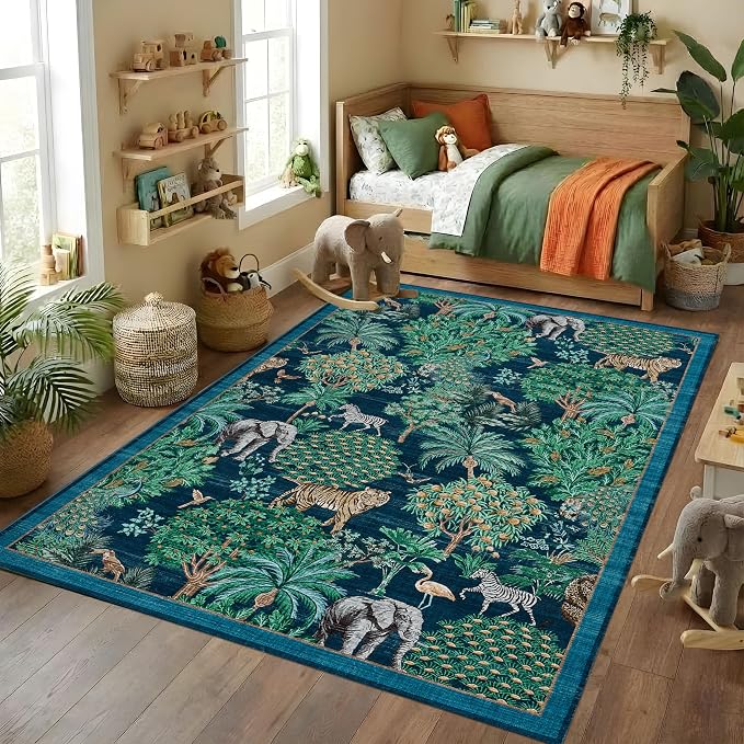 GarveeHome Jungle Animal Print Rug 5x7 Washable Area Rugs - Image 2