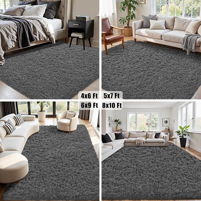 5x8 Area Rug for Living Room:Ultra Soft Fluffy Shag Dark Grey Rugs, Large Fuzzy - Image 6