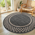 4ft Washable Round Rug for Entryway Modern Checkered Bedroom Circle Rug Non by GarveeHome