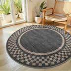 4ft Washable Round Rug for Entryway Modern Checkered Bedroom Circle Rug Non by GarveeHome