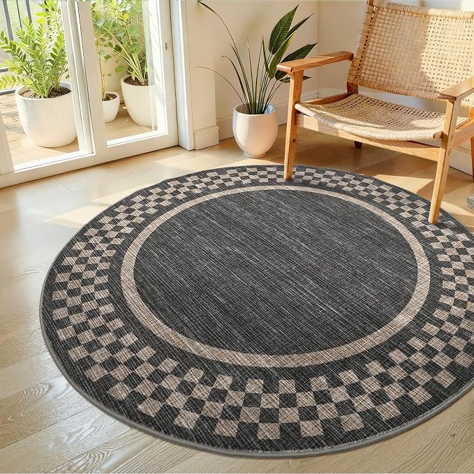 6ft Washable Round Rug for Entryway Modern Checkered Bedroom Circle Rug Non - Image 8