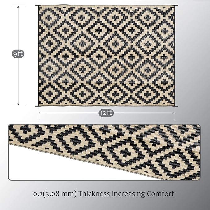 SAND MINE Waterproof Outdoor Rug 9x12 ft, Plastic Reversible Rug, Modern Area - Image 2