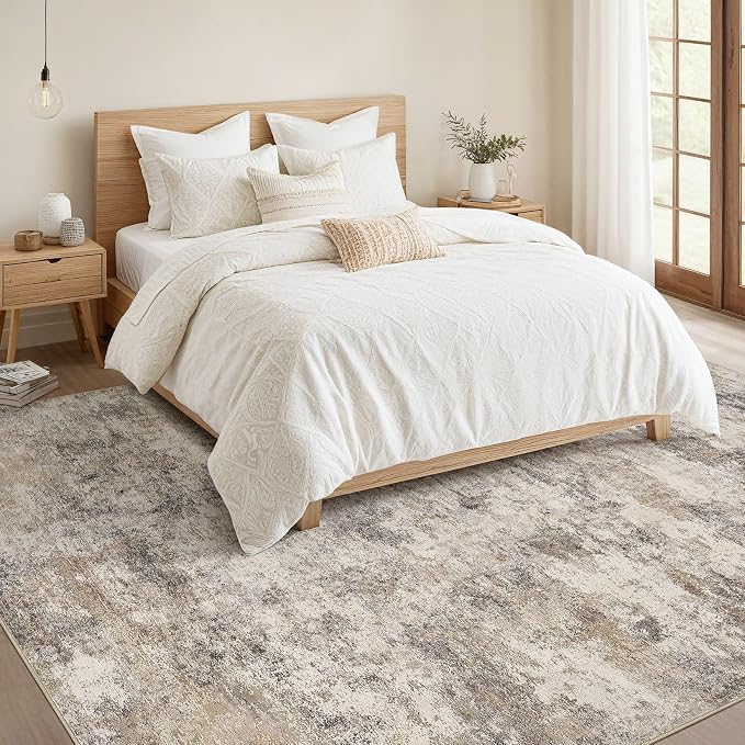 Nakagishi 10x12 Area Rugs Living Room: Washable Abstract Large Neutral Soft Rug - Image 5