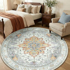 RELEANY Area Rugs Round 6ft Washable Non-Slip, Floral Vintage Distress - Image 3