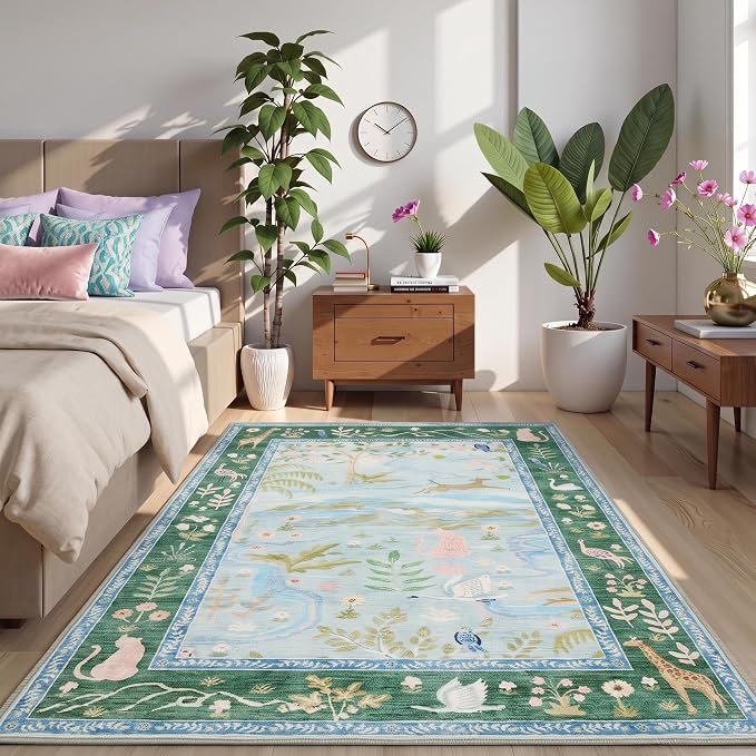 Jungle Animal Print 3x5 Washable Rug by Garvee