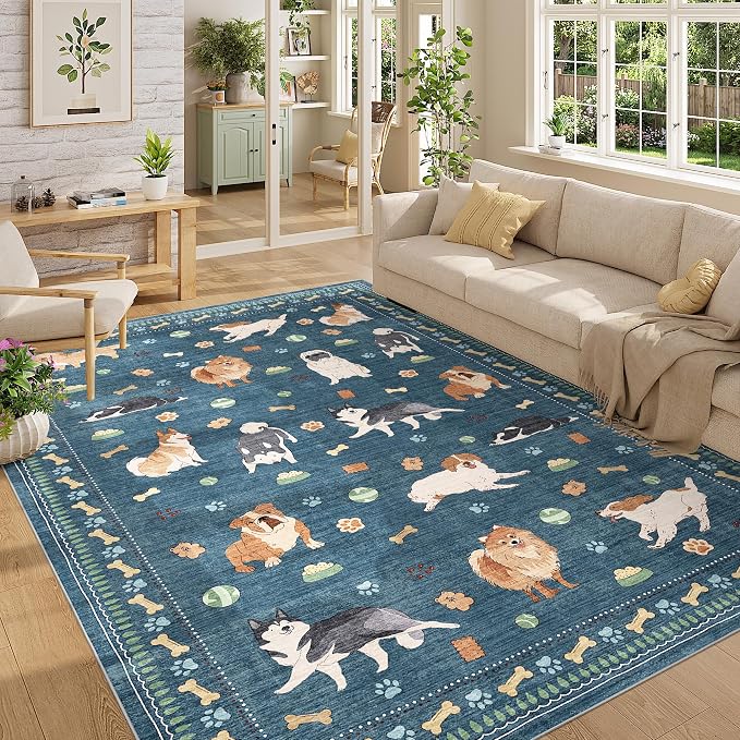 DUKINO 6x9 Rug for Living Room, Lightweight Animal Dog Print Washable Area Rug - Image 6