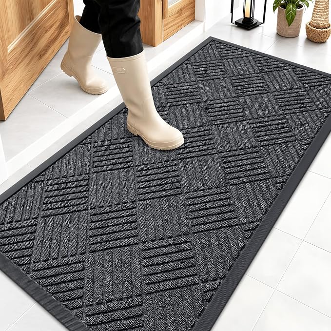 OLANLY Front Door Mat Outside Entrance 47x23, Heavy Duty Sturdy Natural Rubber by OLANLY