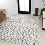 JONATHAN Y Moroccan Geometric Indoor Outdoor Area Rug 5X8 Cream/Black, Ourika - Image 4