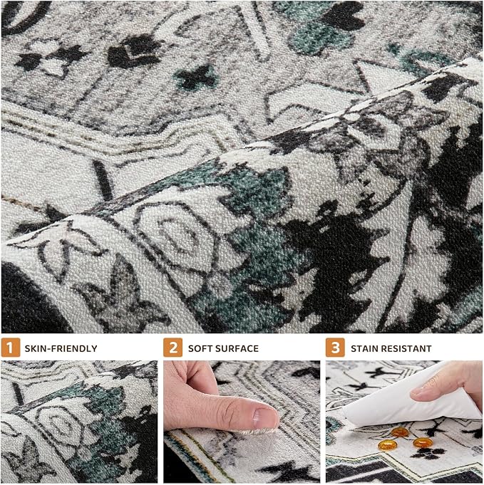 6x9 Area Rugs Living Room: Washable Vintage Rug Large Non-Slip Stain Resistant - Image 8