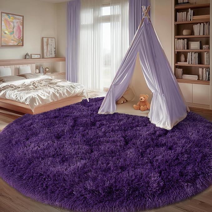 Round Purple Rug for Bedroom, 8 ft Circle Area Rugs for Living Room, Soft Large - Image 3