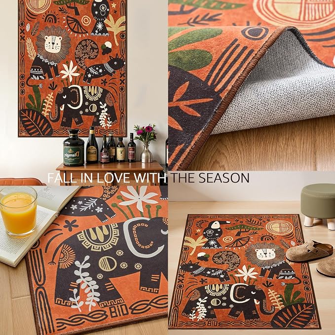 jinchan 2x3 Cute Area Rug Kids Washable Fun Rug Terracotta Boho Jungle Small - Image 6