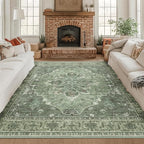 RELEANY Area Rugs Square 8ft Washable Non-Slip, Floral Vintage Distress by RELEANY