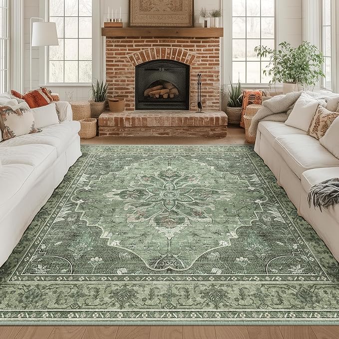 RELEANY Area Rugs Square 8ft Washable Non-Slip, Floral Vintage Distress by RELEANY