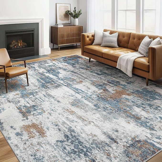 5x7 Area Rugs Living Room: Washable Large Abstract Neutral Modern Soft Rug by LOONGRUG