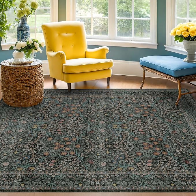Dark Green 4x6 Entryway Rug, Washable Area Rug 4x6 - Image 4