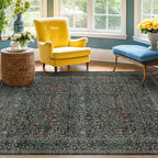 Washable Vintage 5x8 Living Room Rug, Dark Green Floral Area Rug by HazoHaus
