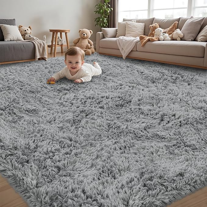 4x6 Area Rug for Living Room:Ultra Soft Fluffy Shag Light Grey Rugs, Large by Unknown