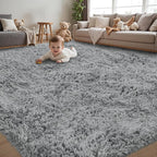 6x9 Area Rug for Living Room:Ultra Soft Fluffy Shag Light Grey Rugs, Large by Unknown